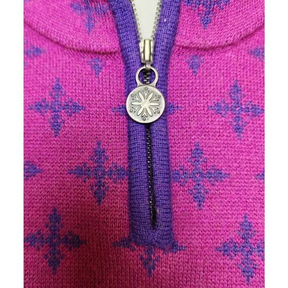 Neve Womens Lg 100% Wool 1/4 Zip Tight Knit Long Sleeve Ski Sweater Purple Green - Picture 2 of 6